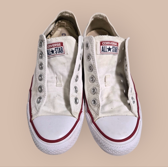 Converse Ladies Cream Canvas Sneakers Size 8 - Picture 1 of 9